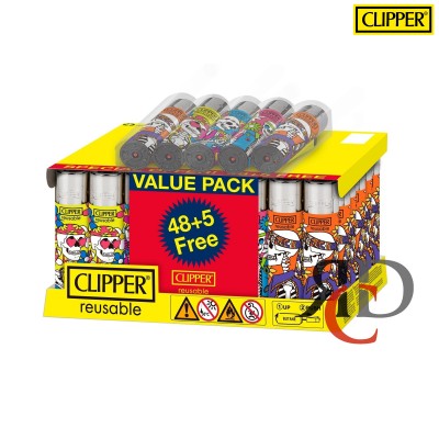 CLIPPER LIGHTER PRINTED LARGE 48CT+5CT/ DISPLAY - HIPPIE THEME